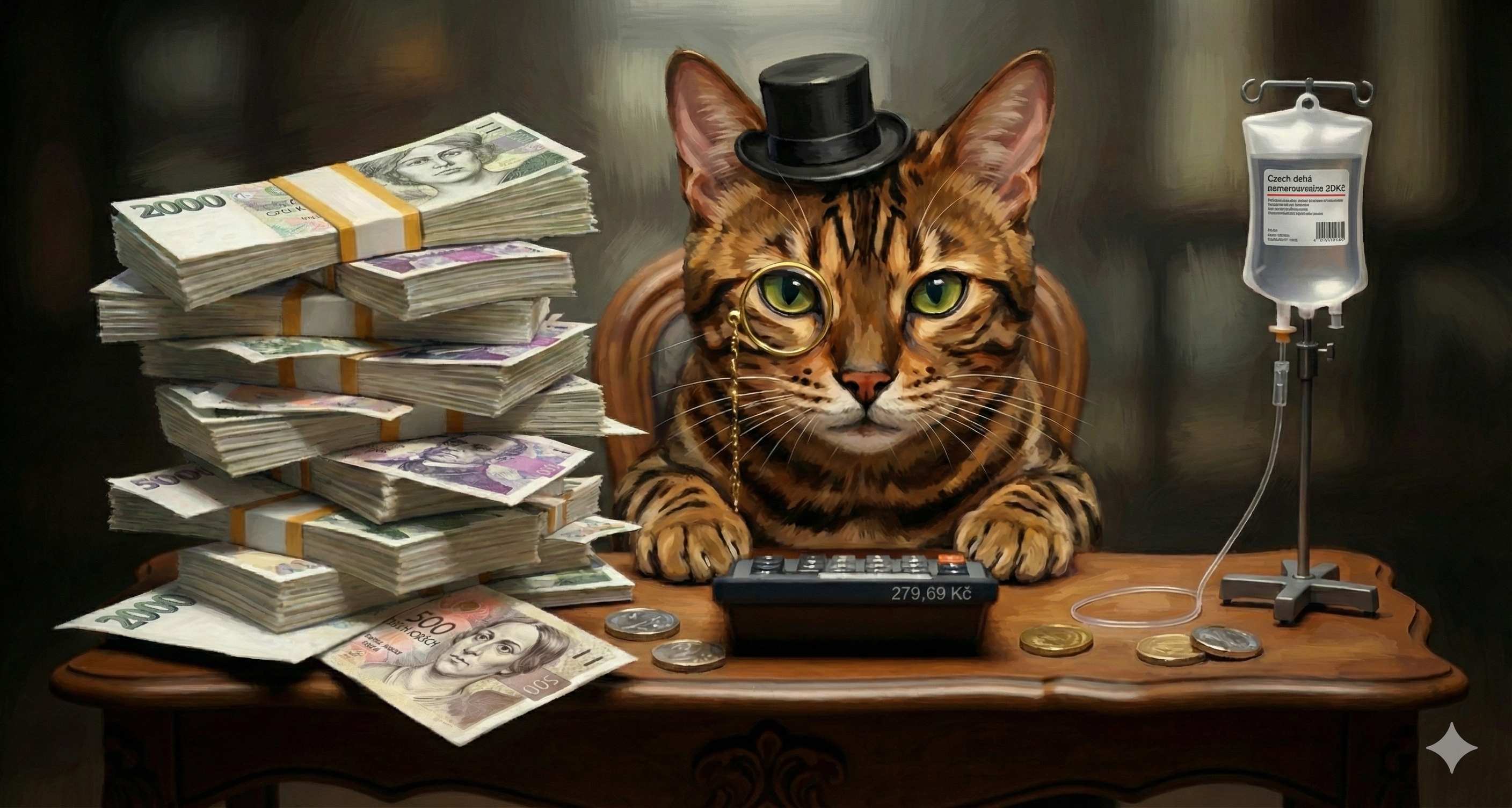 vtipná ilustrace nemocná kočka veterinář